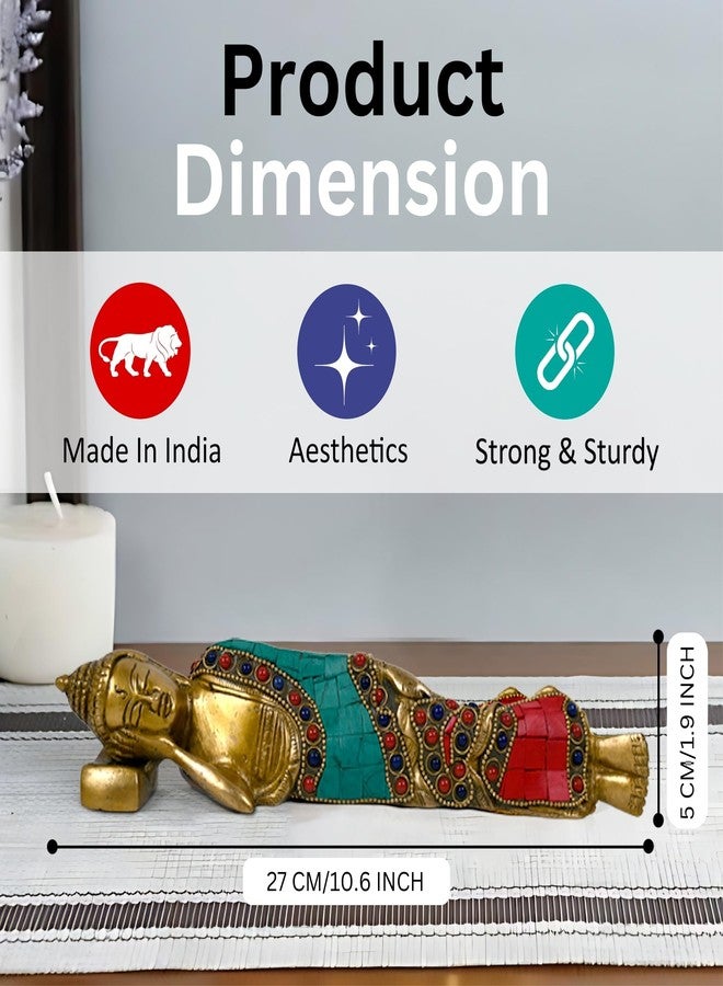 CRAFTHUT Brass Sleeping Buddha Idol - Red & Green Collectible Figurine for Home & Office Decor (10.6 x 1.75 x 1.9 in) 1kg - Image 3